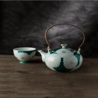 日本原产T.NISHIKAWA Kayori京烧清水烧彩绘陶瓷茶壶白菊